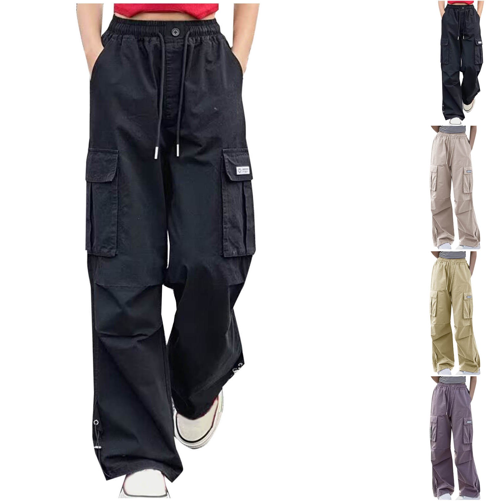 uublik Girls Athletic Pants Size 5T-15 Kids Cargo Pants Elastic Waist Lightweight Outdoor Jogger Pants Black
